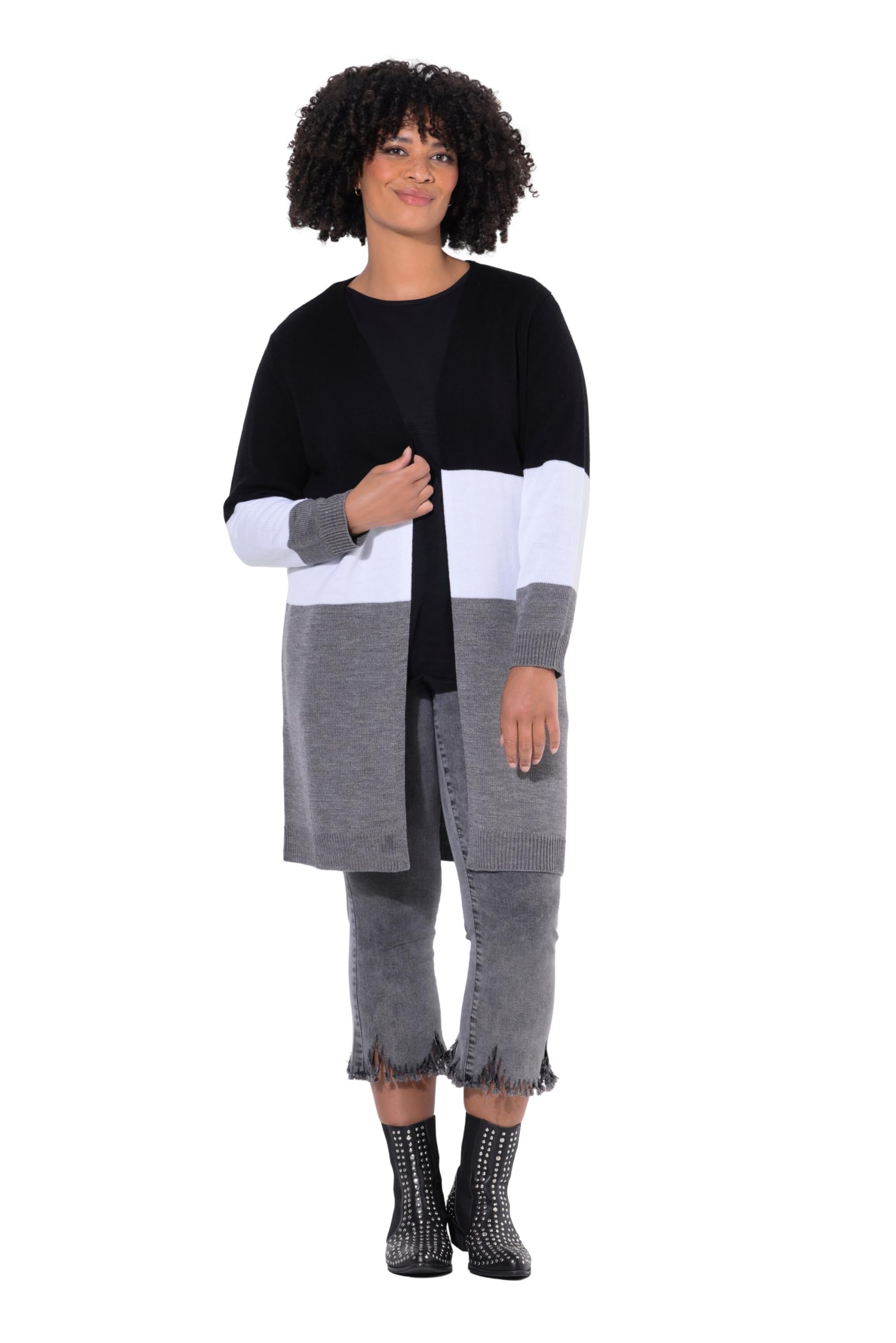 Angel of Style Damen große Größen Übergrößen Plus Size Long-Strickjacke, Blockstreifen, offene Form 844515