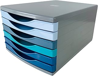 Deflecto Cool Breeze Desk Drawer Set featuring 6 x 30mm drawers In Deep Blue and Aqua Tones - Desk Organiser Drawers - Small Storage Drawers - Desk Storage Drawers - Desktop A4 Storage Drawers