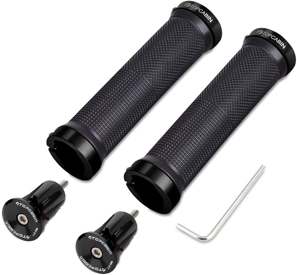 TOPCABIN Double Lock Bicycle Handlebar Grips - Rubber Comfortable BMX Mountain Bike Grips