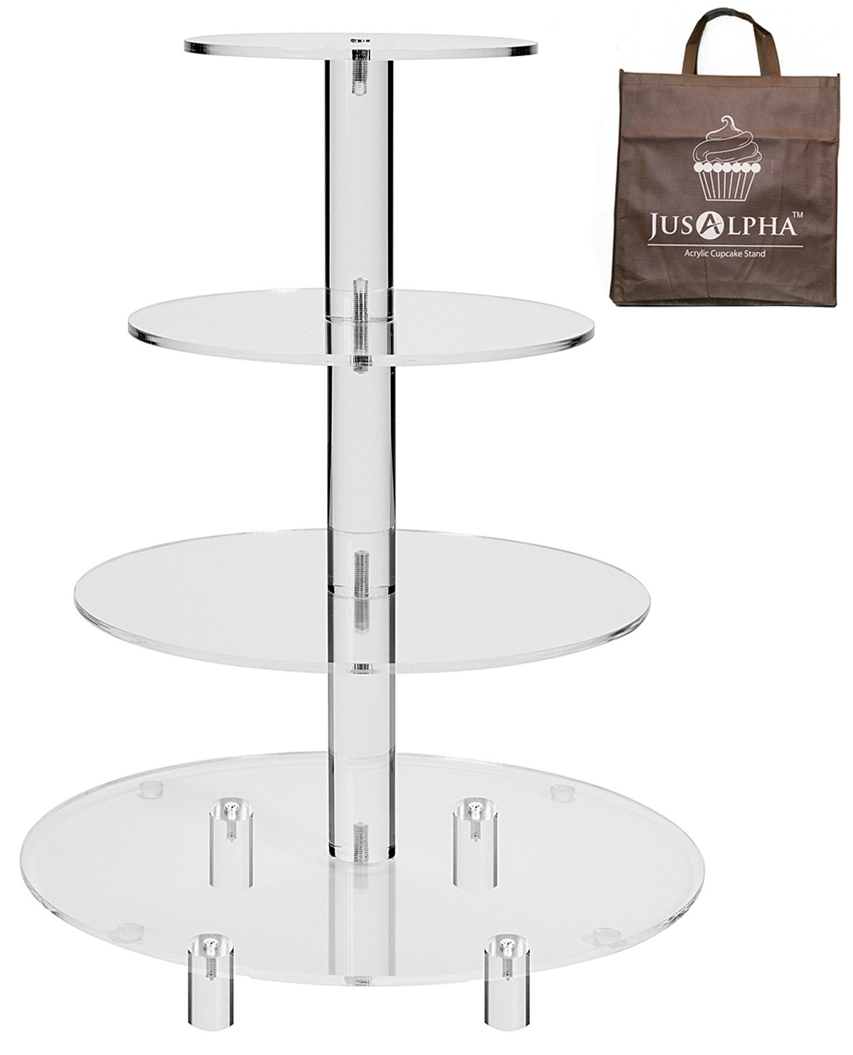 Jusalpha 4 Tier Round Wedding Acrylic Cupcake Stand Tree Tower Cup Cake Display (4 Tier (Tall version))