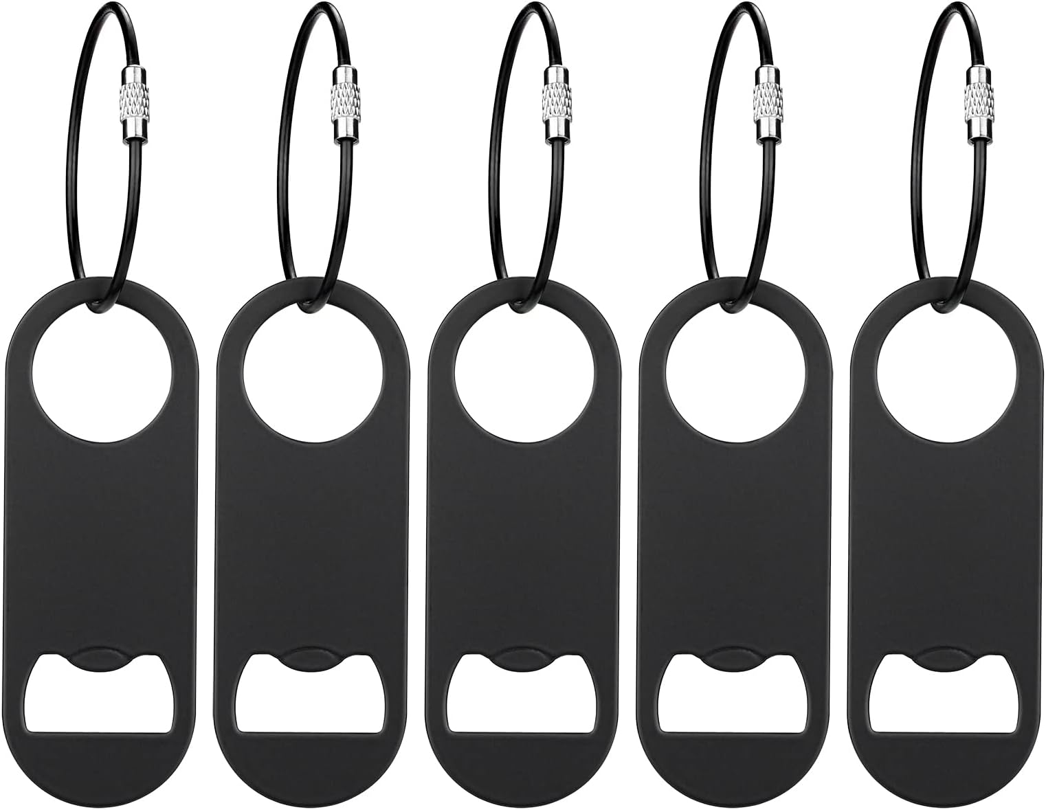 5 PACK Stainless Steel Flat Bottle Opener with Keychain- Bar Key-Beer Bottle Opener for Kitchen, Bar or Restaurant（Black）