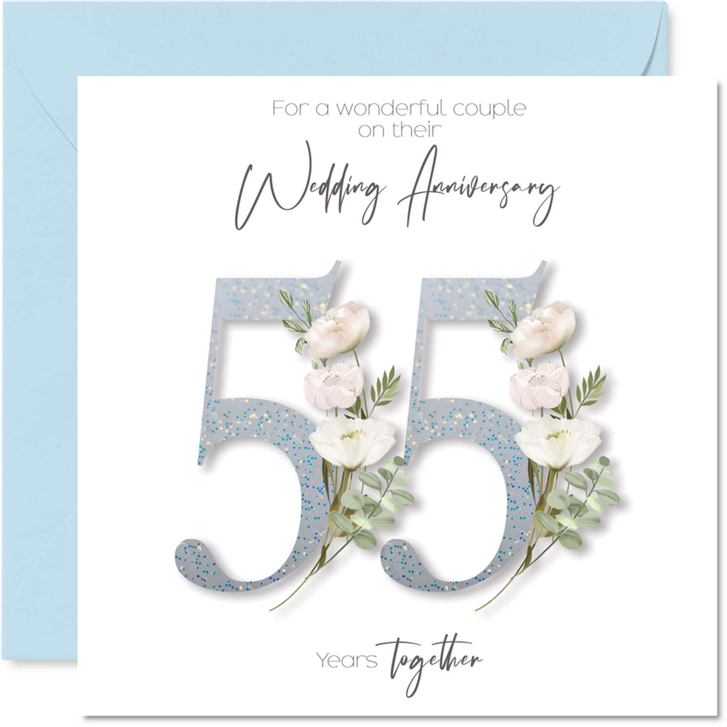 55th Anniversary Card for Women Men - Fancy Floral Flowers - Happy 55 Year Anniversary Card for Dad Friends Nanny Family, 145mm Wedding Anniversaries Greeting Cards