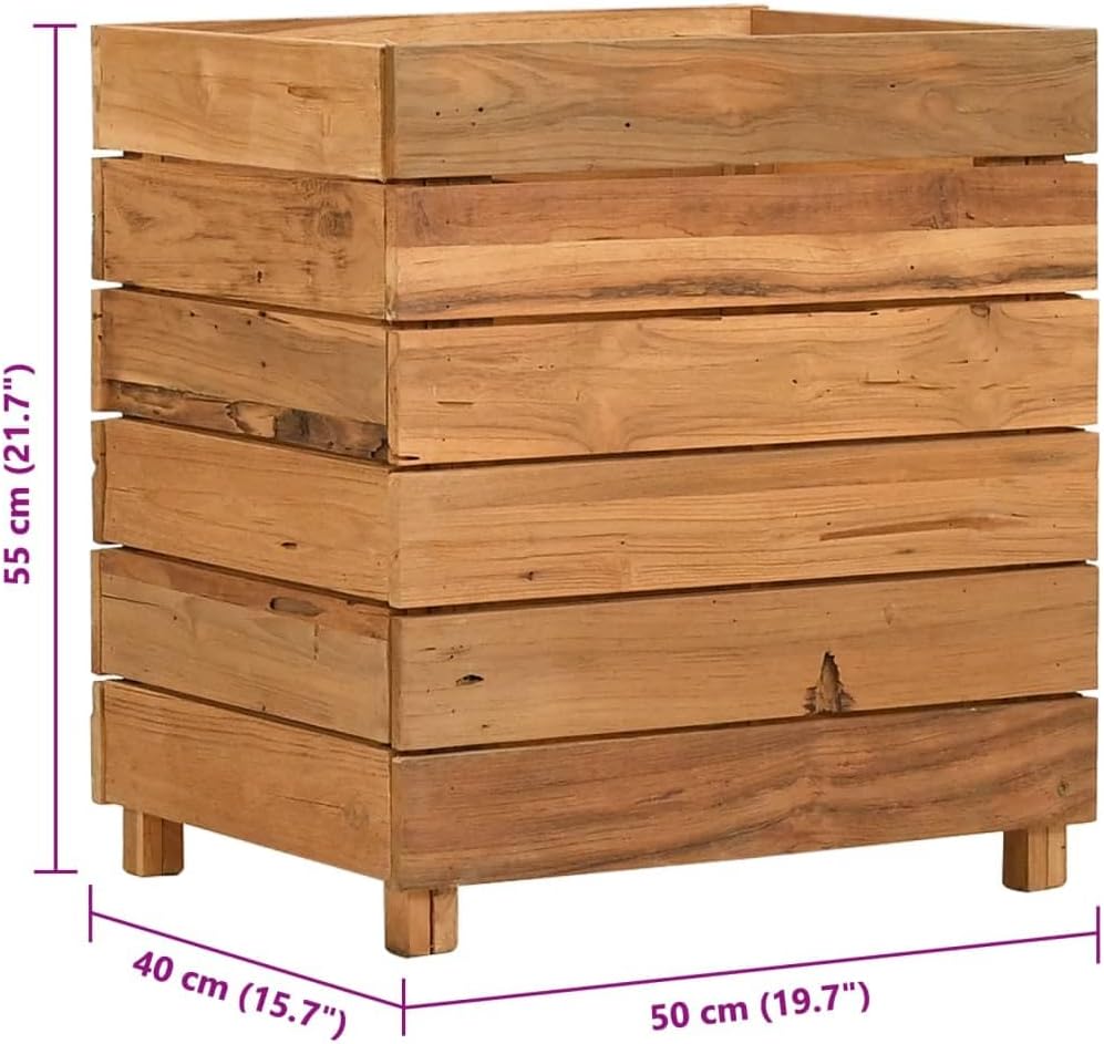 Recycled Teak Raised Garden Bed 19.7x15.7x21.7 in Rustic Square Planter Box for Outdoor Patio Balcony Indoor Living Room Herb Flower Veggies