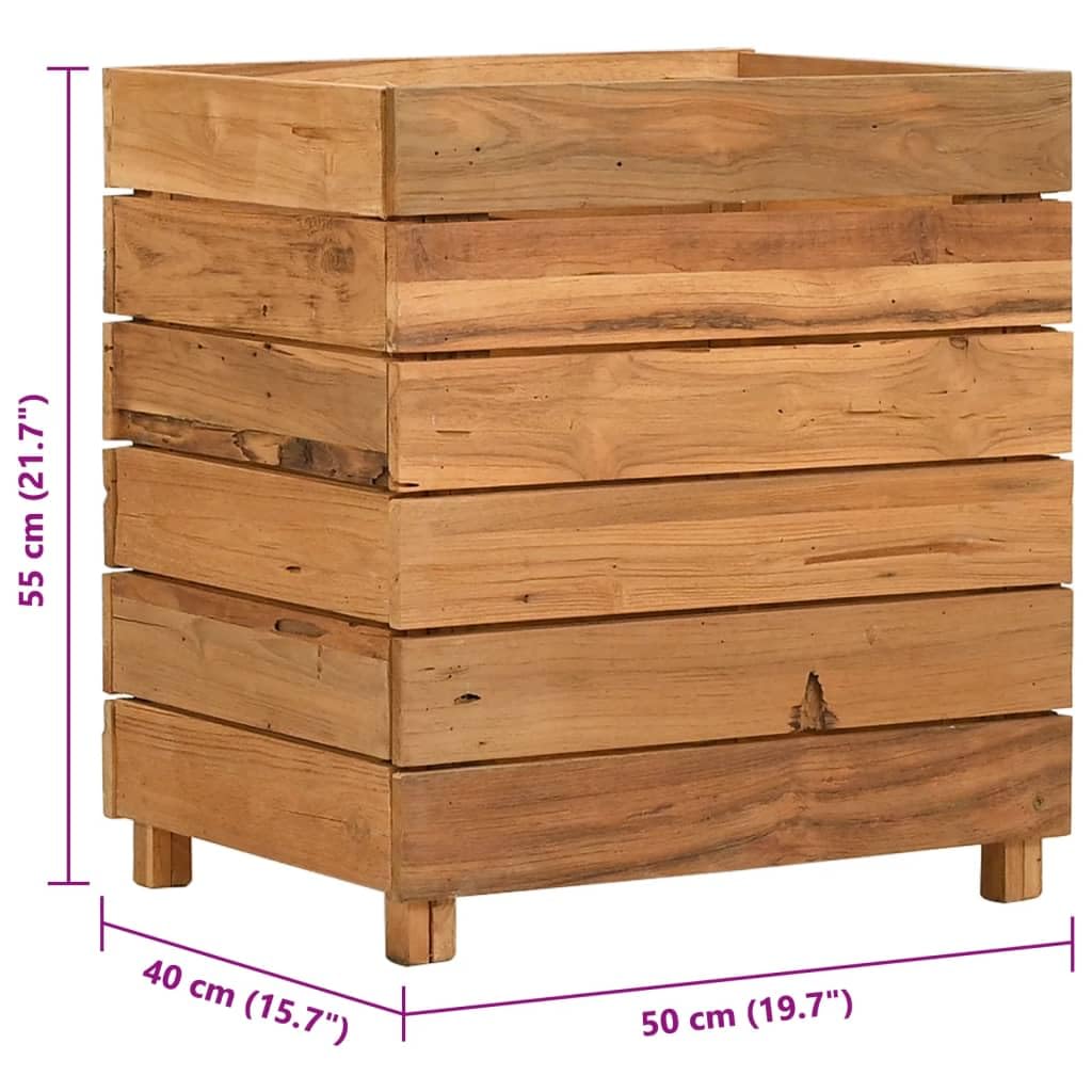 Fioriera Rialzata 50x40x55 cm in Legno Teak e Acciaio | Portavaso con ripiano inferiore in acciaio per piante e fiori, ideale per arredare salotto, balcone o patio.