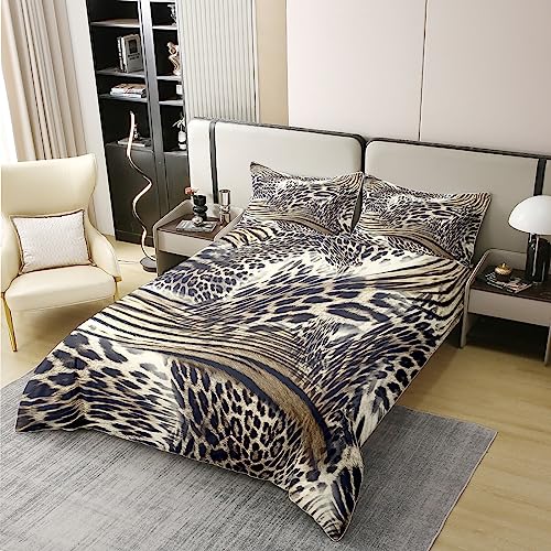 Loussiesd Leopard Print 100% Cotton Duvet Cover,Cheetah Bedding Set,Safari Animal Brown Wild Animal Comforter Cover Set,King Size - Image 3
