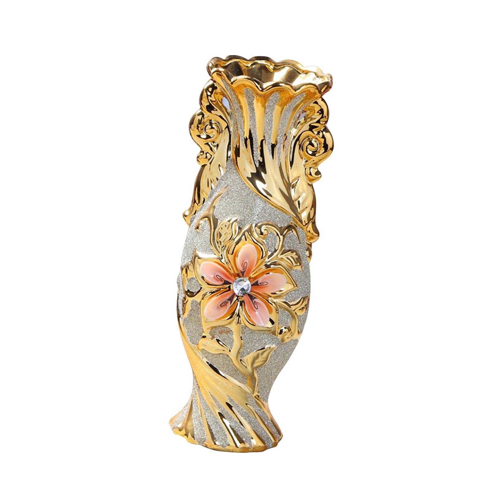 Keramikvase Europäischer Stil Blumenvasen Deko Ornament Tischdeko Goldene Muster Eleganz Aus für Hochzeit Geschenk Wohnzimmer Büro Café Bar Re, Stile