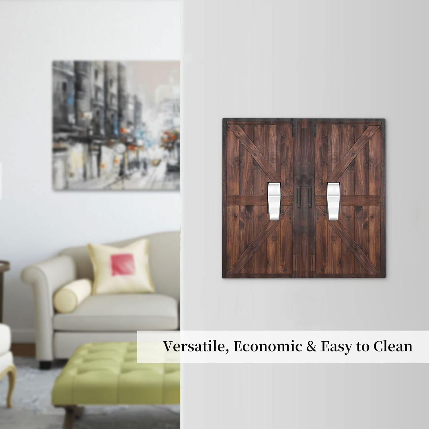 Decorative Outlet Covers Brown Country Barn Door Retro Wood Plank 2 Gang Wall Plate Double Toggle Light Switch Cover GFCI Receptacle Electrical Switchplate for Farmhouse Cabin Decor（2Pack）