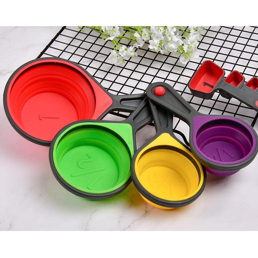 2 Paquetes Juego de Tazas Medidoras Colapsables Set de Cucharas Medidoras Kit de Cocina Silicona para Medición de Líquidos Y Sólidos Grabado Antidesga, 2 Piezas