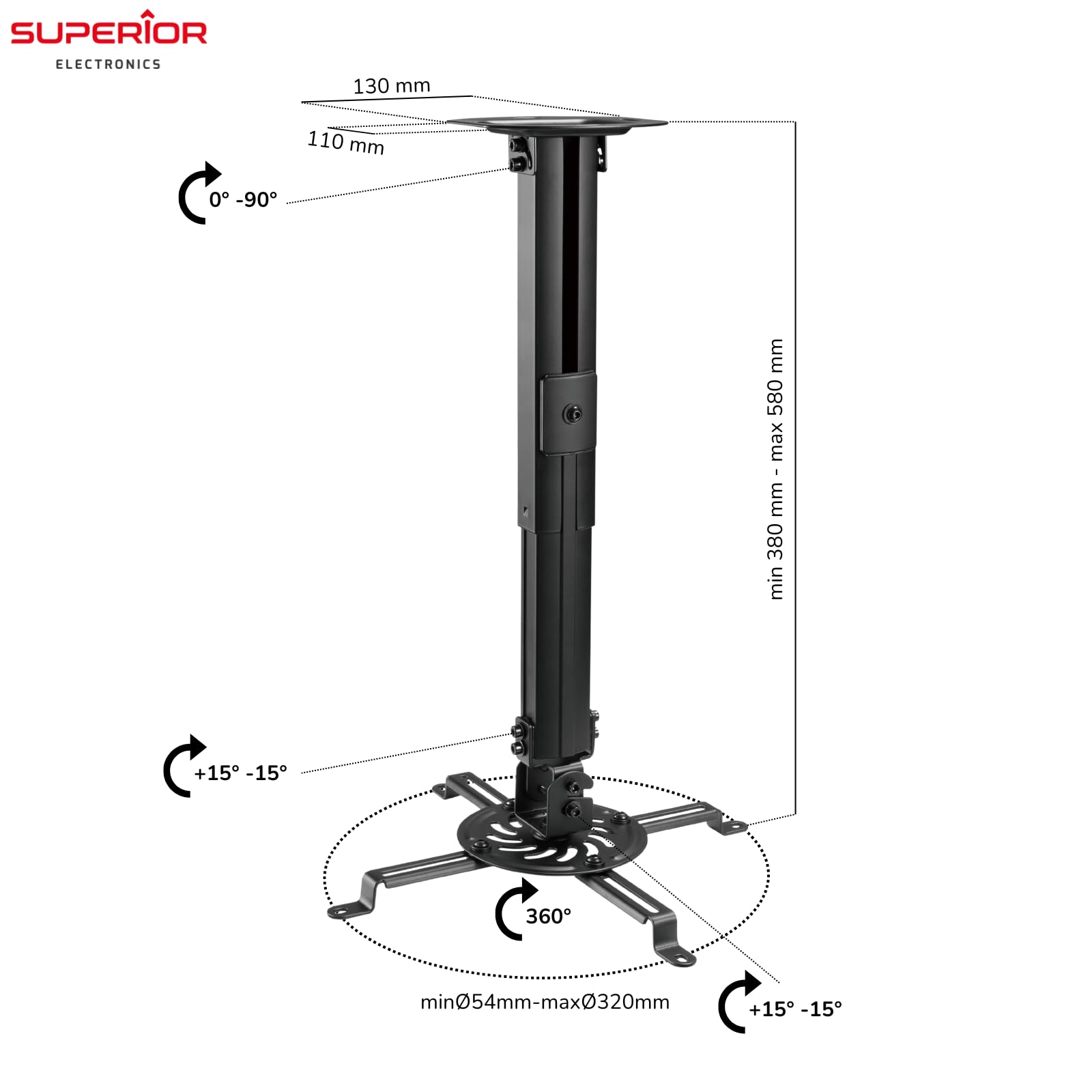 Superior Electronics SUPSTV013 Universal Ceiling Mount For Projectors