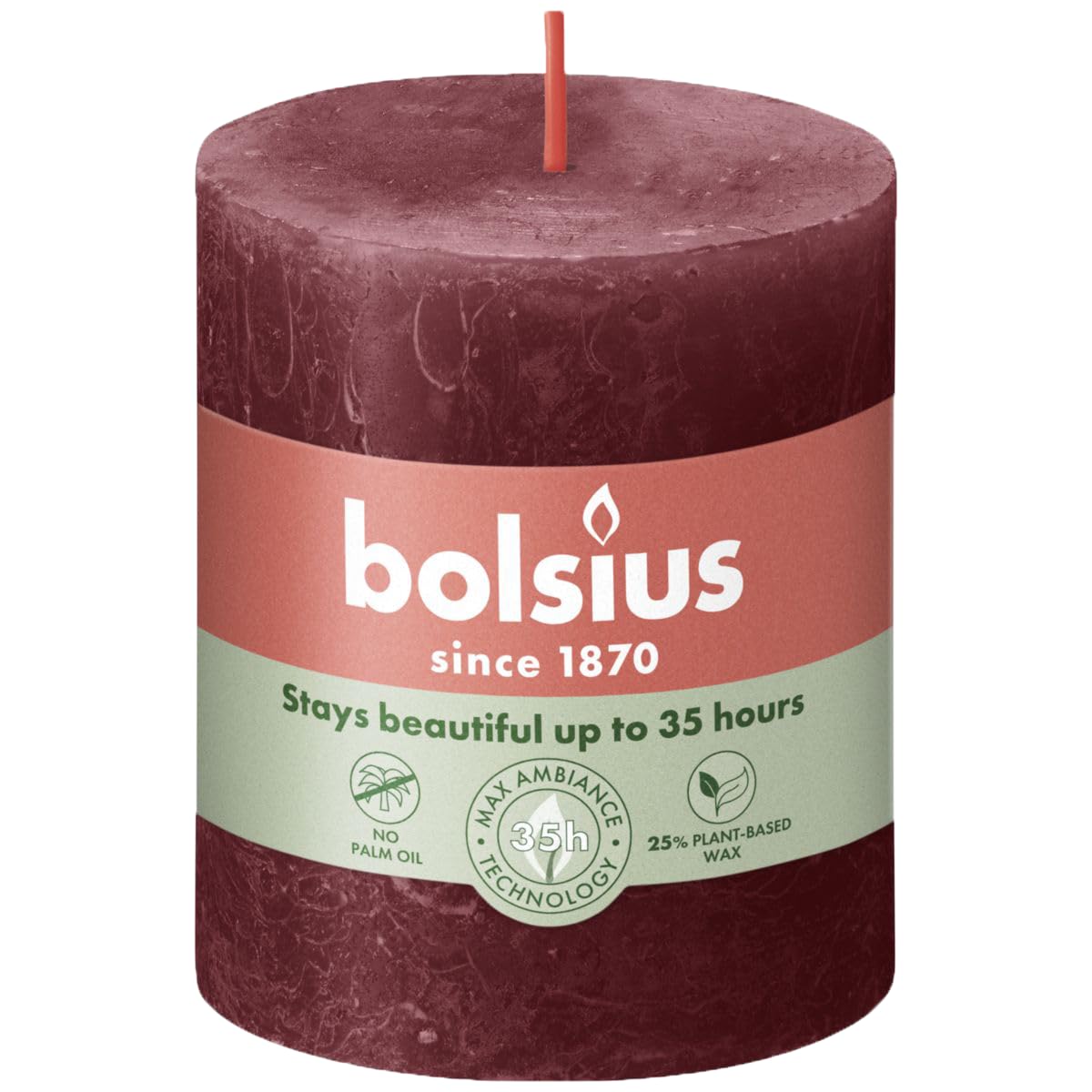 Bolsius Red Rustic Shine Pillar Candle 80/68 Velvet