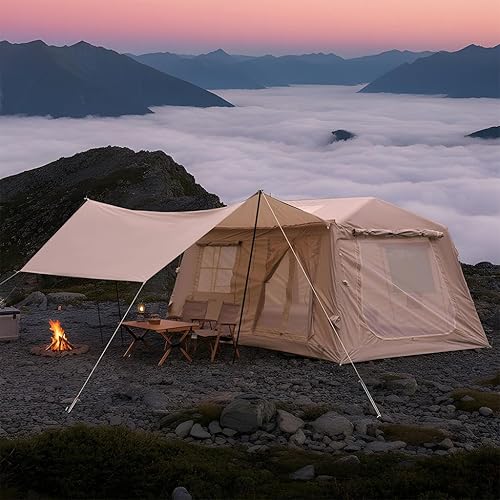 Inflatable Camping Tent 810 Person with Pump  Large Waterproof Oxford Family Tent, 5 Min Quick Setup Blow Up Tent with Detachable Oversized Canopy,