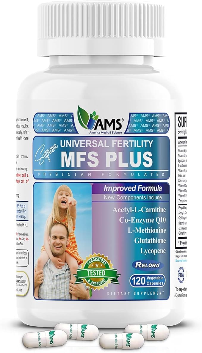 America Medic & Science MFS Plus Fertility Supplements, 120 Vegetable Capsules, Sperm Count Booster, Supports Motility, Preconception Vitamins