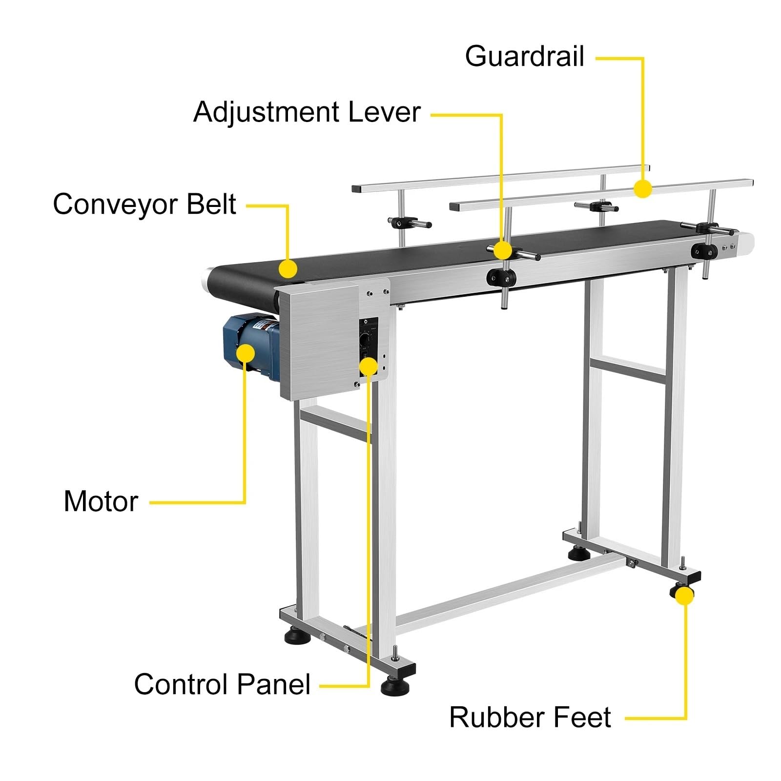 Correa Alternadora Máquina Cinta Transportadora PVC 150 Cm 59" X 78" Con Barandilla Ajustable Acero Inoxidable Para Industrial Eléctrico Automático(Single Guardrail)