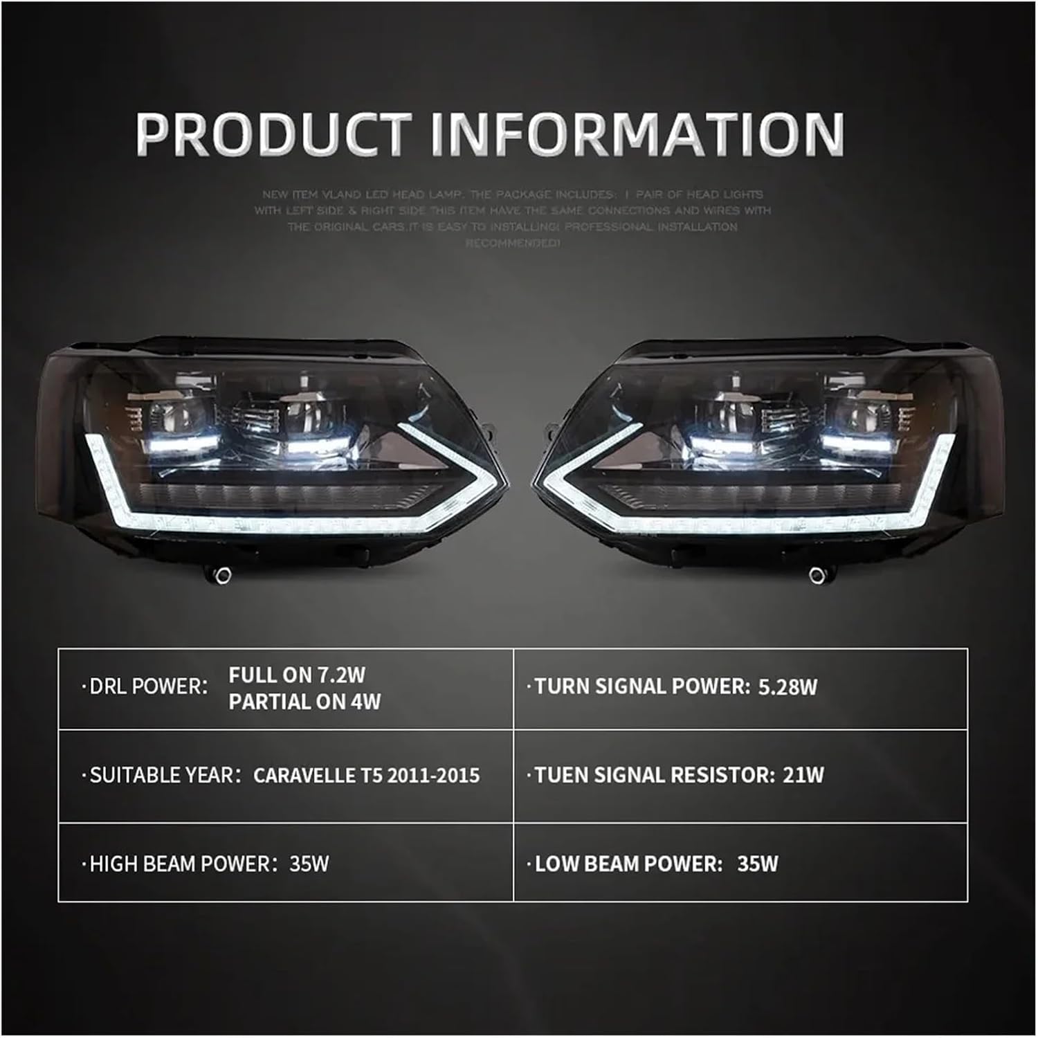 Car Headlights ASSEMBLY Compatible For VW Caravelle T5 2011-2015 Modified To Dynamic Turn Signal DRL Car LED Accessories