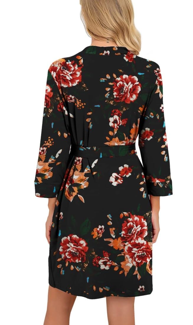 PrinStory Peignoir long ou court en tricot pour femme - Kimono doux - Robe de chambre décontractée pour femme