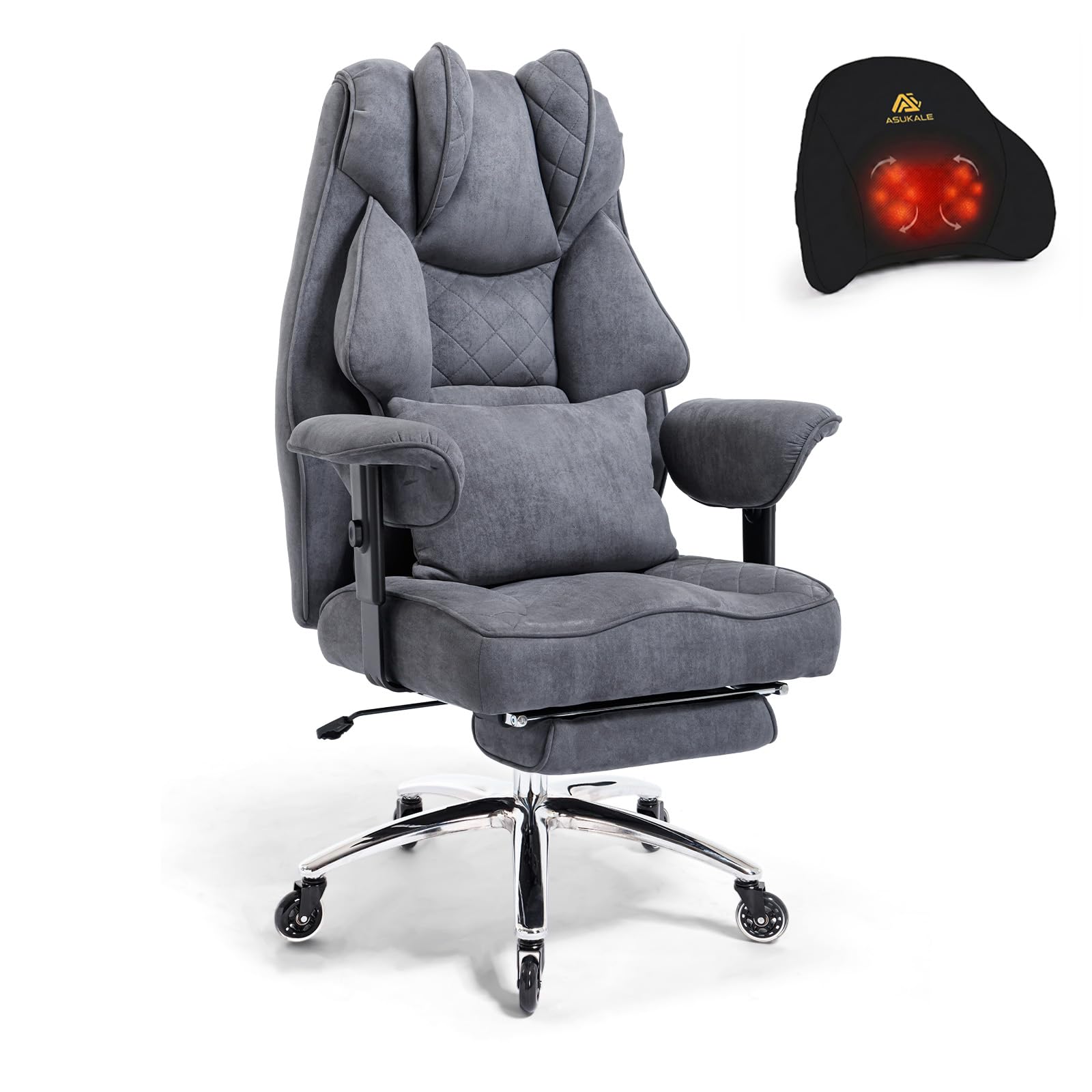 Asukale Plus Bürostuhl 200kg | 2 Lendenkissen(Massage+Standard) XXL Sitz