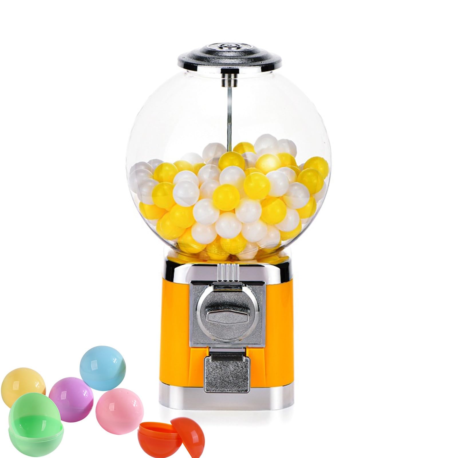 Automat Gashapon z 200 kulkami, dozownik kapsułek z darmowym obrotem, bez monet, obsługa manualna, na kapsułki kawowe lub słodycze, idealny do domu, pokoju gier(Yellow)