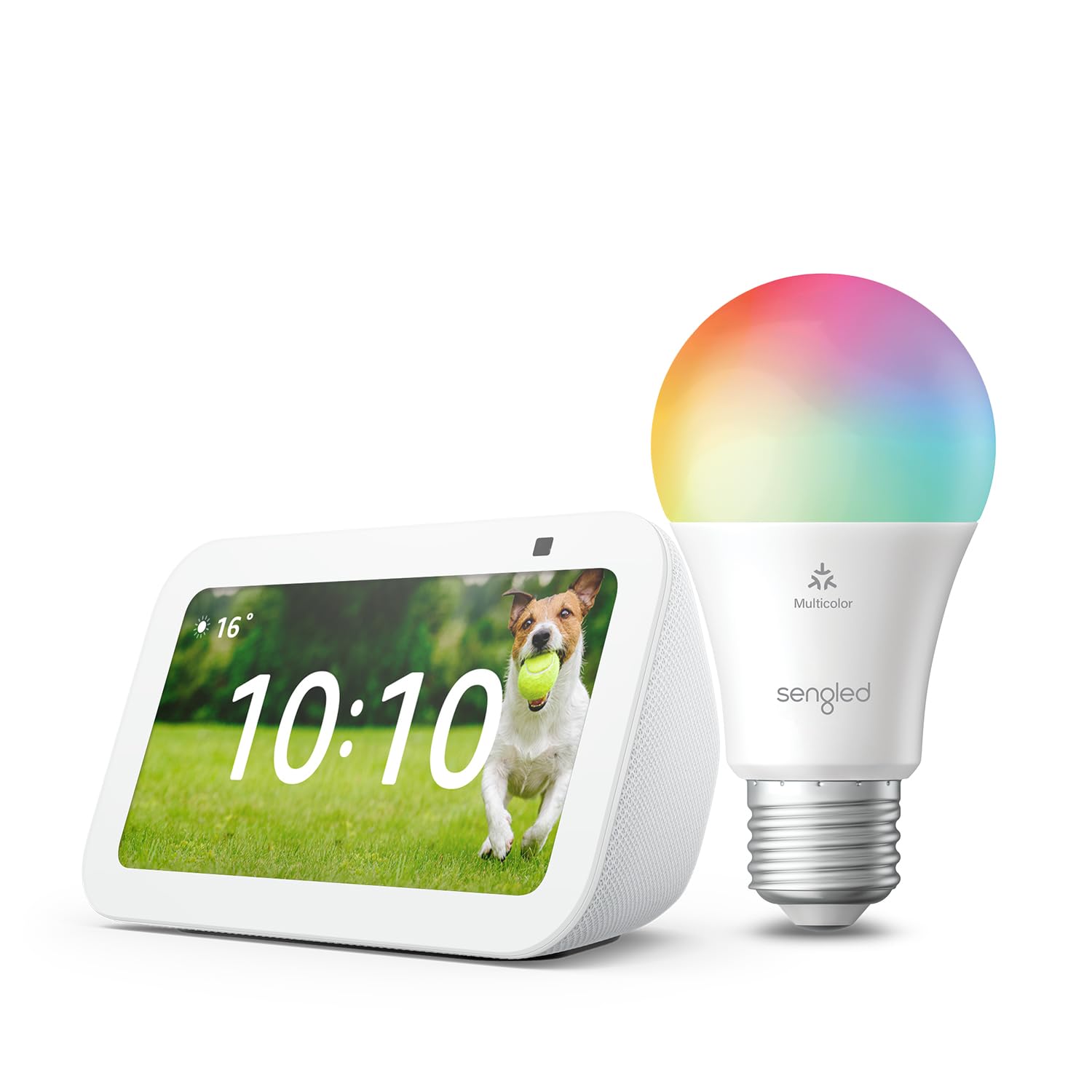 Echo Show 5 (3.ª generación) | Blanco + Sengled Bombilla LED inteligente (E27), compatible con Alexa - Kit de inicio de Hogar digital