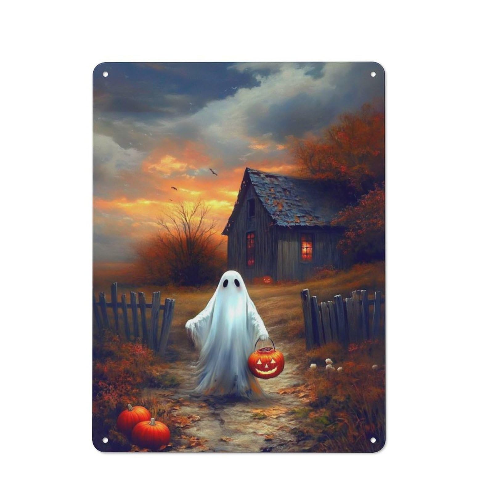 Junmoney Spooky Stroll Retro Tin Wall Plaque 40X30cm For Dining Room Or Kitchen, For Home Decor Collectors