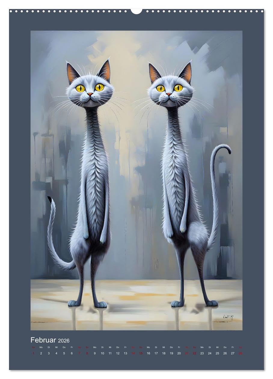 Buntes Katzenvolk (hochwertiger Premium Wandkalender 2026 DIN A2 hoch), Kunstdruck in Hochglanz: Humorvolle, skurrile Bilder von farbenfrohen Katzen ... kunstvoll in Szene gesetzt (CALVENDO Kunst)
