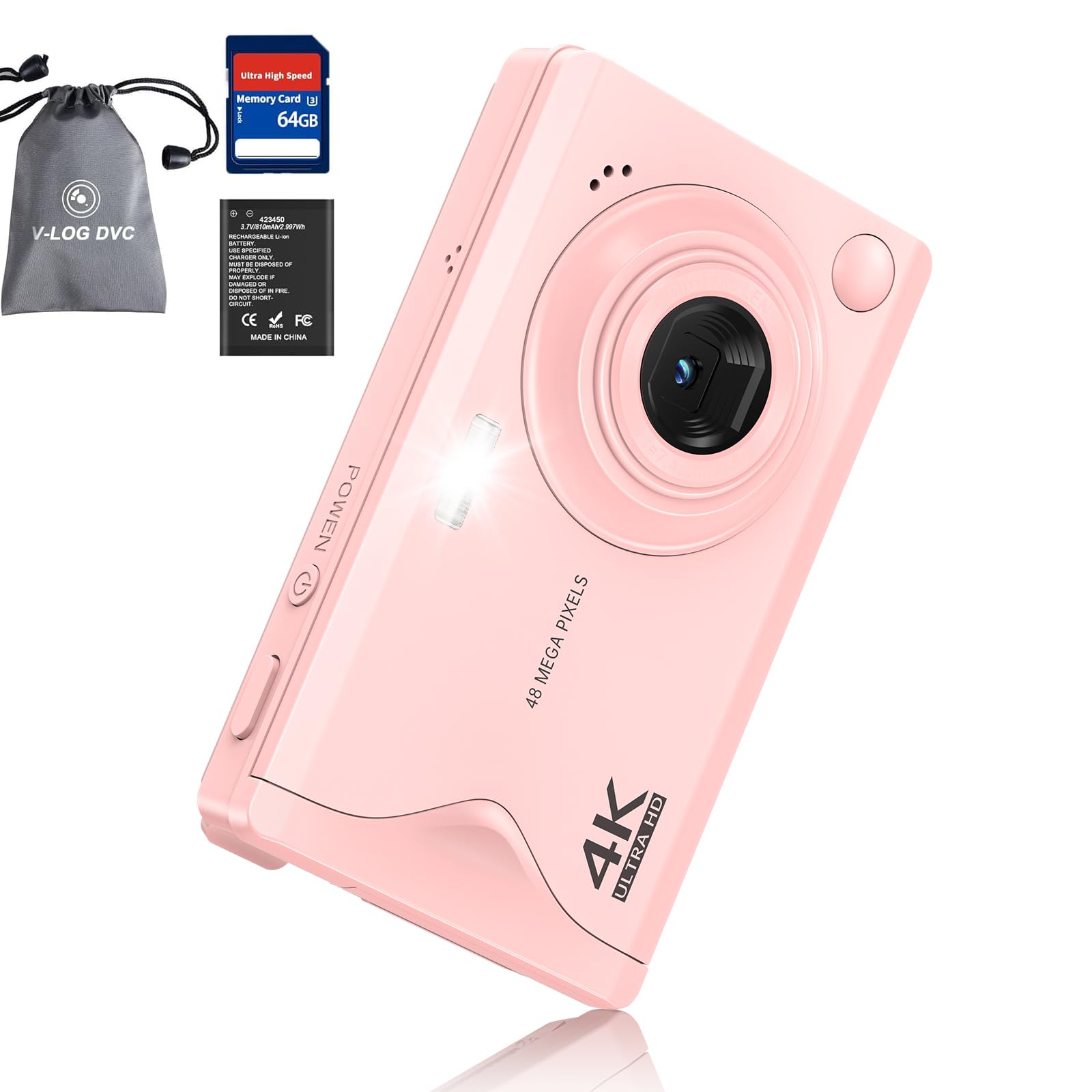 Longyi 4K/5k 48MP Digitalkamera, Kamera Fotokamera mit 32GB SD Karte, 16X Digitalzoom, Vlogging Kompaktkamera für Kinder, Anfänger, Teenager as Gitf