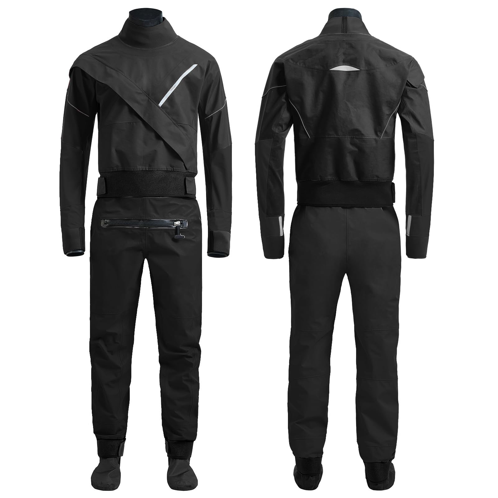 FANGBLUE Drysuit Breathable Men's Front Zipper Sailing Boating Nylon For Paddling Kayaking Fishing Waterproof Dry Suit (BLACK-XL)