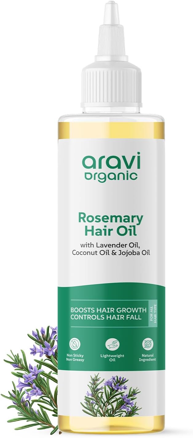 Aravi Organic Rosemary Lavender Hair Oil For Healthy Hair, Scalp, Roots - 100% Pure & Natural - For Hair Growth & Hair Fall Control - 200 ml