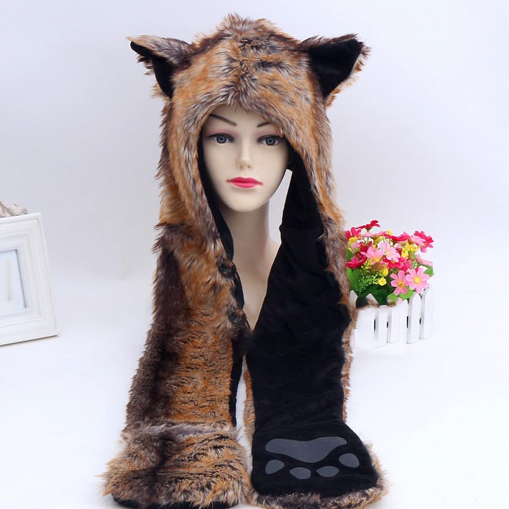 Cappello invernale con orecchie di animale in peluche caldo sciarpa guanti paraorecchie cappello per alpinismo