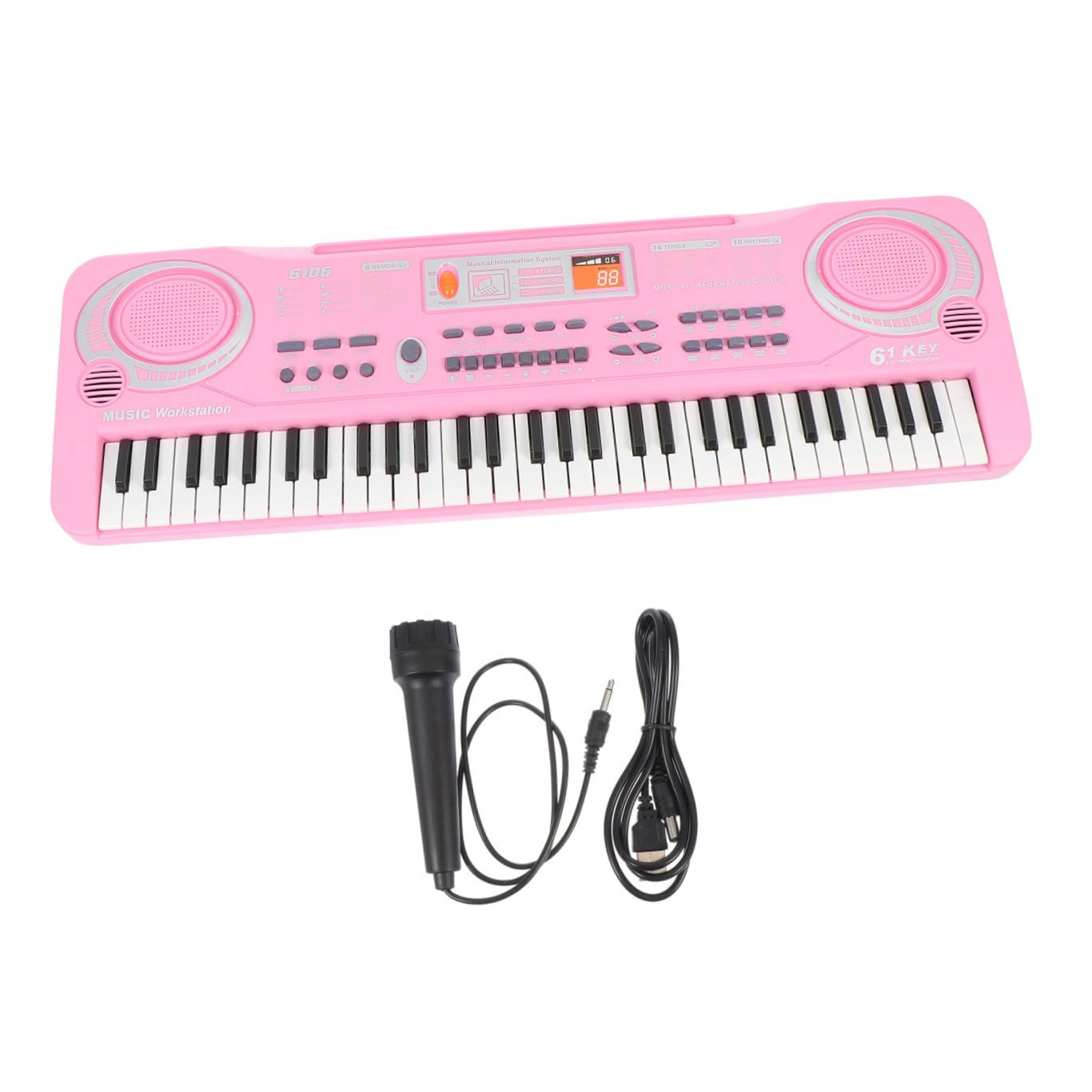 Hemobllo Juguete Piano Electrónico para Niños 61 Teclas Rosa Multifuncional Micrófono Juguete Educativo Musical para Aprendizaje Temprano y Desarrollo Infantil