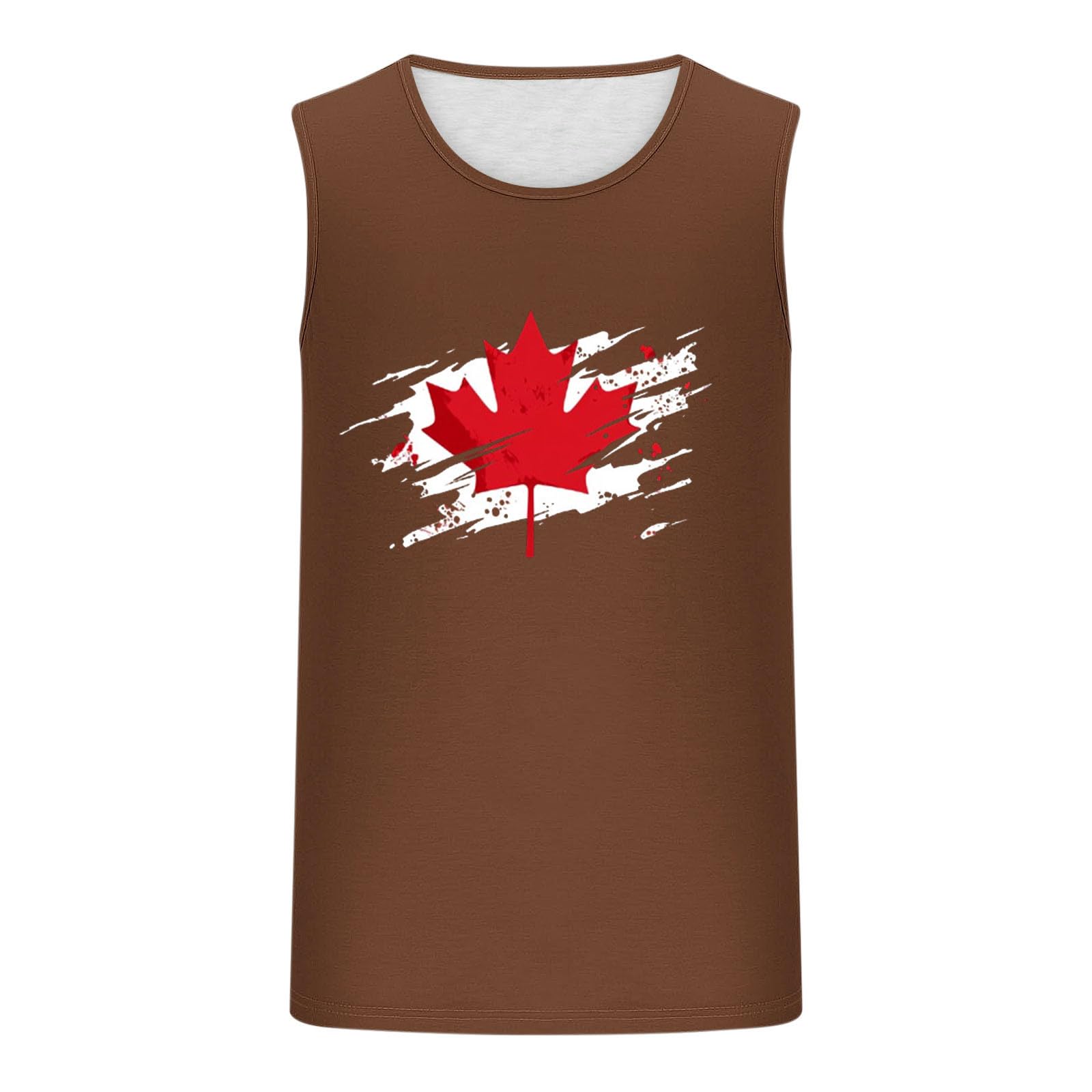 Men's CA Maple Tank Tops Patriotic Graphic Shirts Lightweight Comfy Sleeveless Shirt Crew Neck Loose Vest Blouse Brown