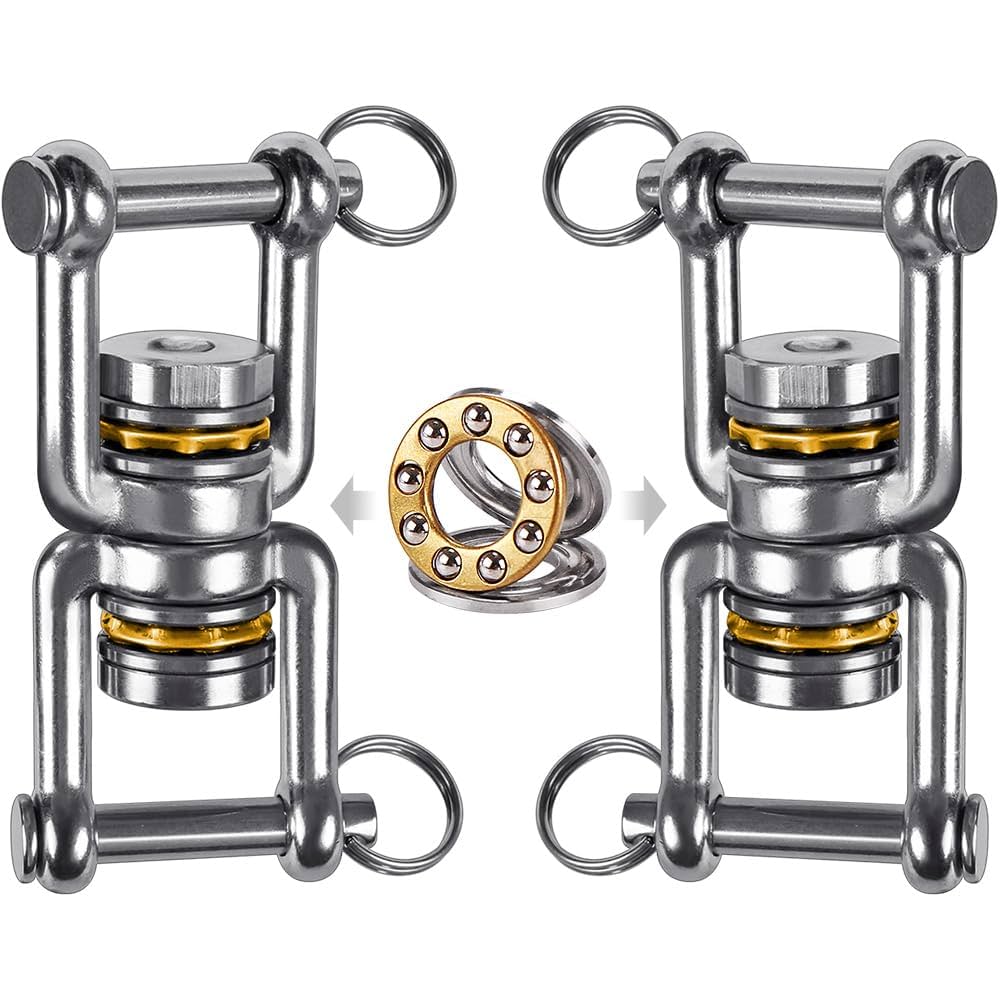 BeneLabel Dual Hanging Rings Hammock Swing Hanger, Swivel Stainless Steel Mounting Bearing Set D Shape Open Loop For Indoor Outdoor Playground Chair Yoga Rope Punching Bag Sandbag