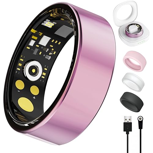 Smart Ring For Women Men, Health Tracker with Heart Rate/Blood Oxygen/Blood Pressure/Sleep Monitor/Step Counting, IP68 Waterproof Fitness ring, No App Fees for iPhone & Android (Lavender Pink, 9#)
