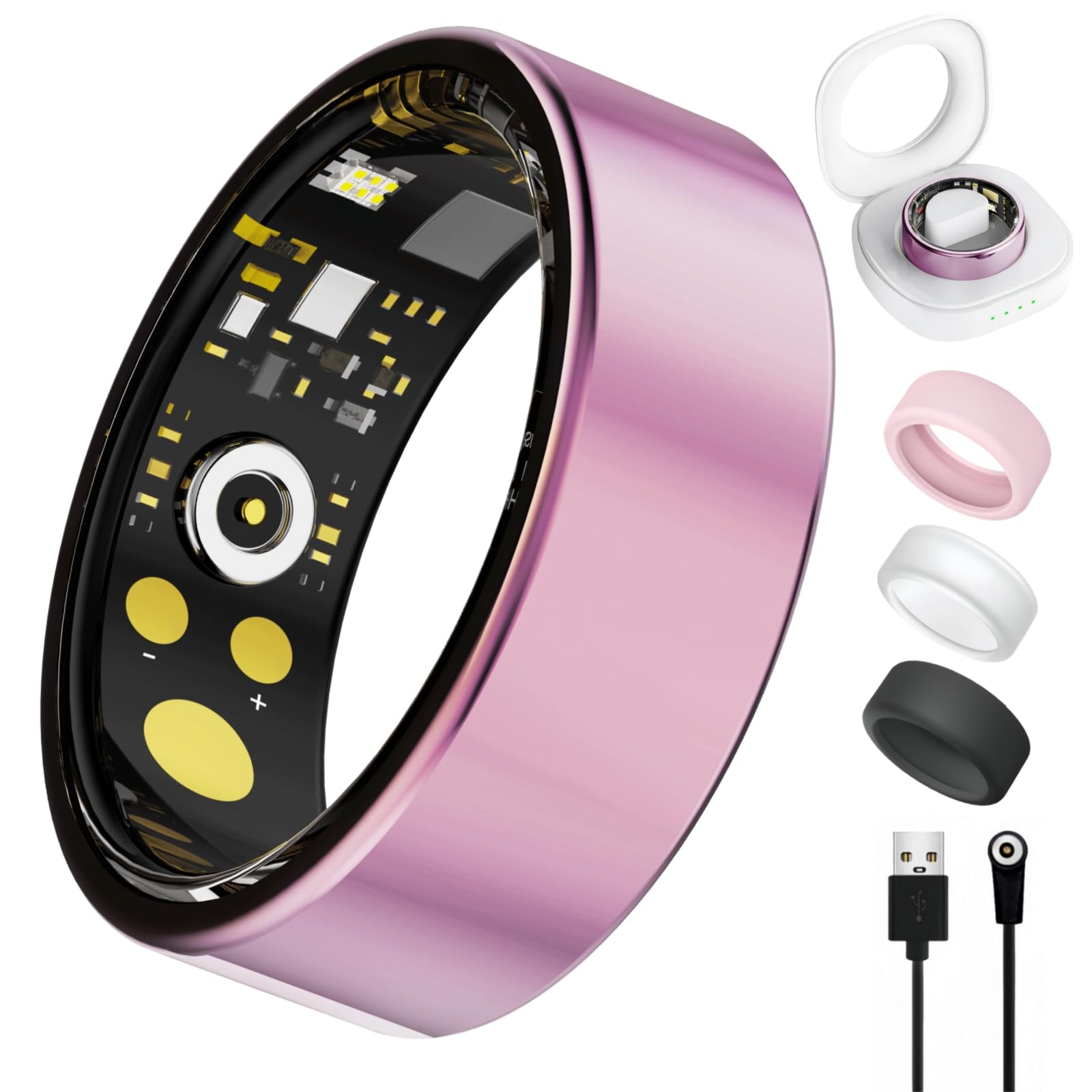 Smart Ring For Women Men, Health Tracker with Heart Rate/Blood Oxygen/Blood Pressure/Sleep Monitoring/Step Counting, IP68 Waterproof Fitness ring, No App Fees for iPhone &amp; Android (Lavender Pink, 6#)