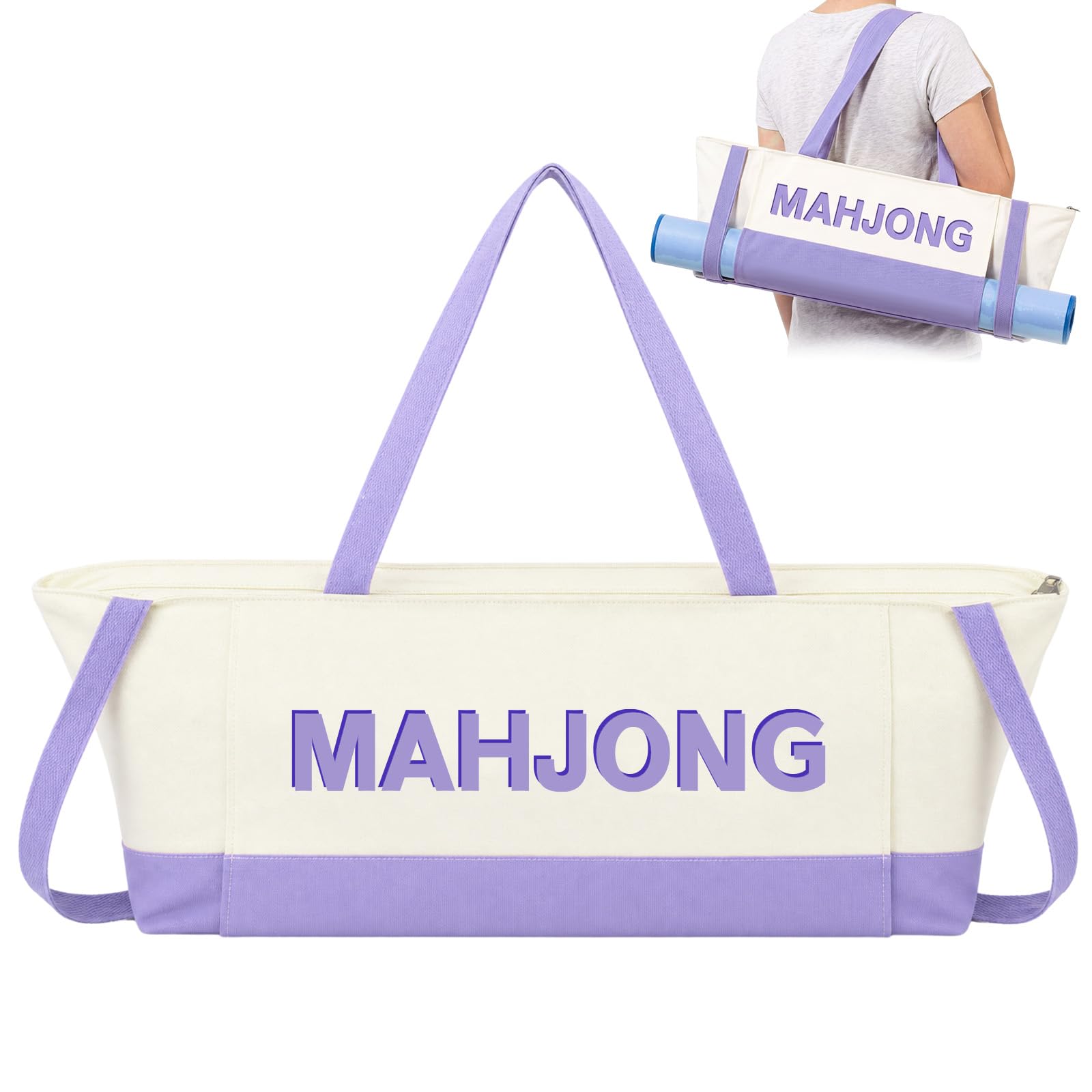 Abbylike 28"x9" Mahjong Bag for Mahjong Accessories,Beige&Purple,Canvas โ image 1