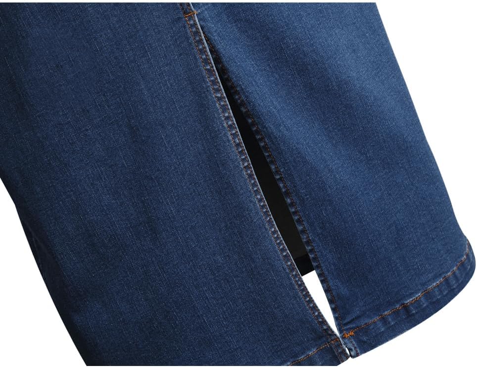 Long Denim Skirt for Women Casual A-Line Denim Maxi Skirt Stretch High Waisted Jean Skirt with Pocket Blue - Image 3