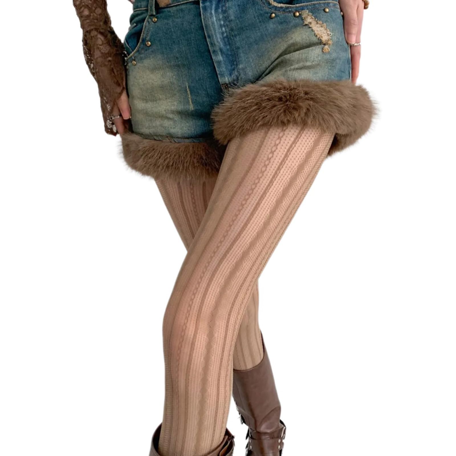 Orimommth Women Hollowed Out Rhombus Striped Lace Tights Stockings Vintage Patterned Sheer Fishnet Pantyhose Leggings
