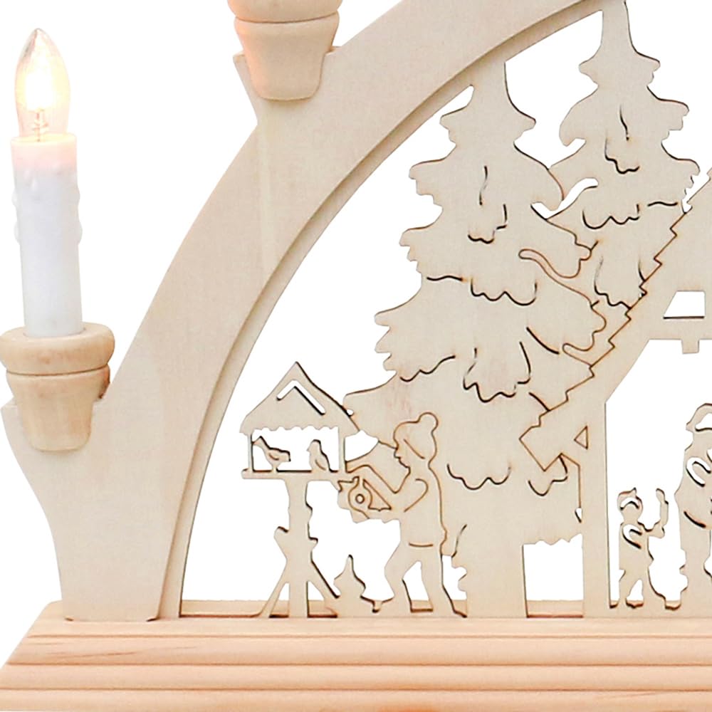 Wichtelstube-Kollektion Holz Schwibbogen Lichterbogen Fortshaus 45cm Schwippbogen Weihnachten Weihnachtsbogen Schwibbogen Weihnachten 7 Kerzen 230V Anschluss