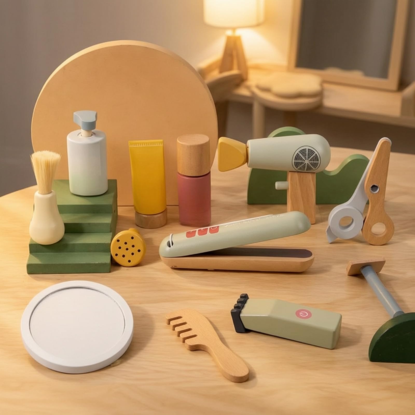 Kit da Parrucchiere in Legno Sicuro Set da Barbiere Giocattolo con Borsa Leggero per Gioco di Ruolo