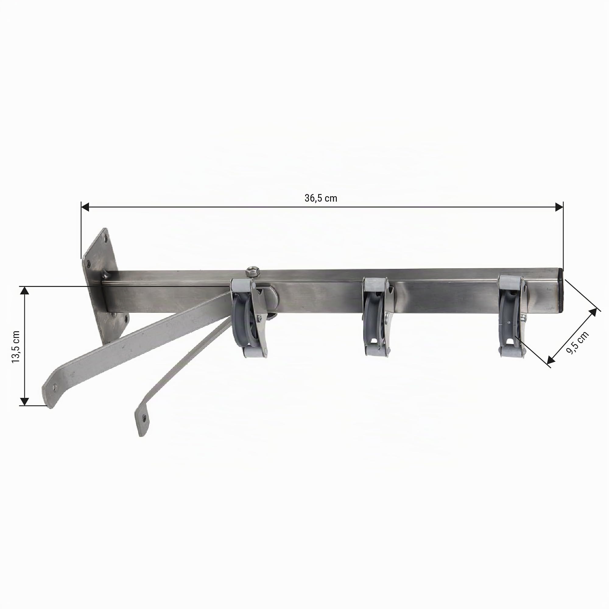 Cofan Étendoir mural fixe en forme d'équerre en deux pièces | Chaque pièce comprend 3 poulies | Fabriqué en acier inoxydable AISI 304 | Dimensions : 36,5 x 9,5 cm