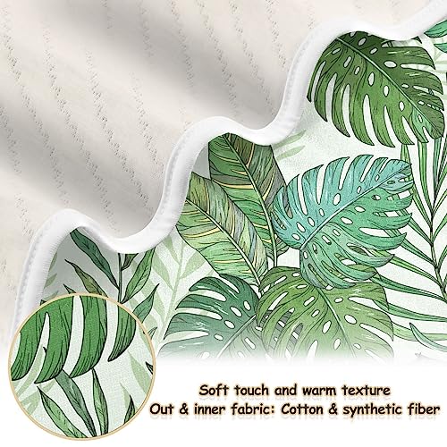 Image of Swaddle Blanket for Green Palm Tree Leaves Baby Receiving Blanket Muslin Baby Swaddles Soft Cotton Breathable Nursery Blankets for Unisex Boys and Girls 30x40 Inch