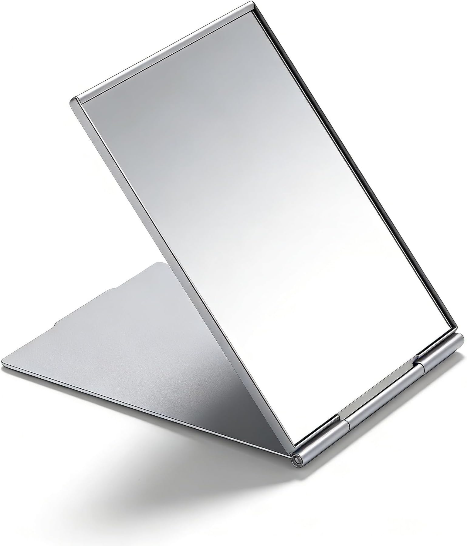 Portable Folding Mirror, Ultra-Slim Aluminum Travel Mirror, Compact & Lightweight for Purse, Secure Locking Rustproof Design, Handheld or Tabletop for Home, Office, On-The-Go, 8.4x5.6cm