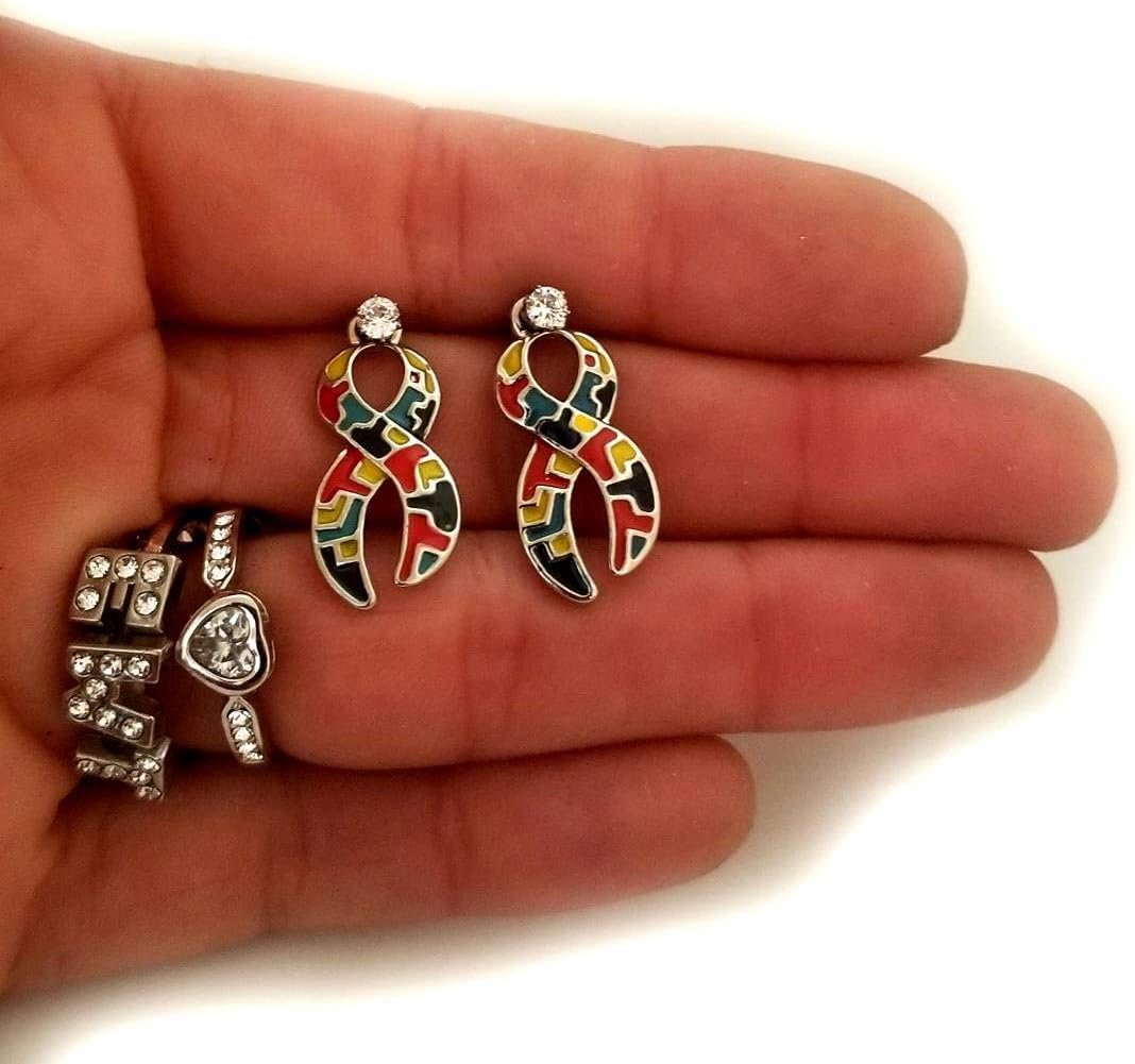 Autism Stud Earrings for Girls Women, Autism Ribbon Awareness Earrings, Girls Autism Asperger Jewelry