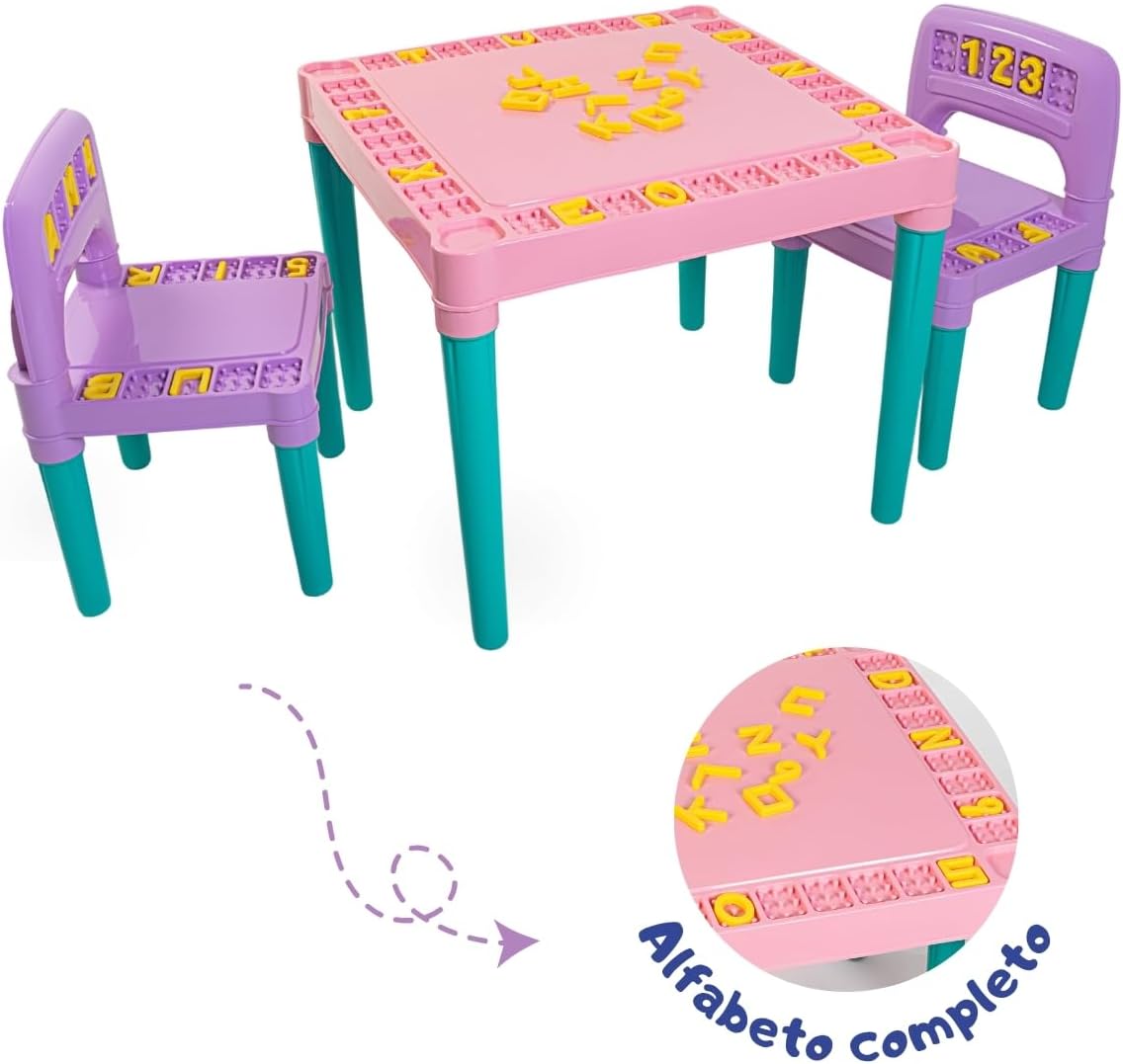 Mesa Educativa Infantil Rosa com 2 cadeiras Tritec Plásticos