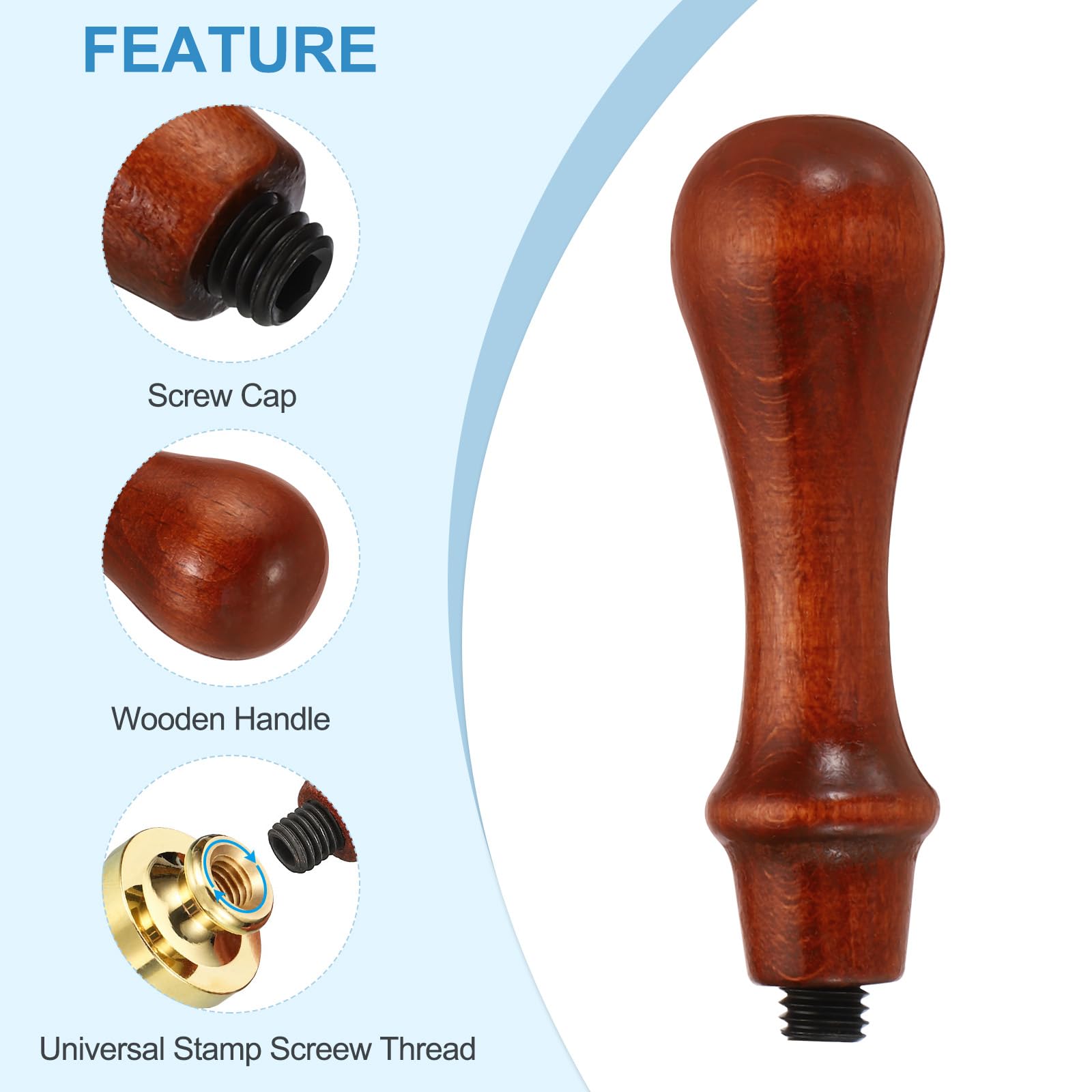 PATIKIL Wax Seal Stamp Handle, Wooden Handle Replacement, Brown, Compatible with Most Wax Seal Stamp Heads - Image 3