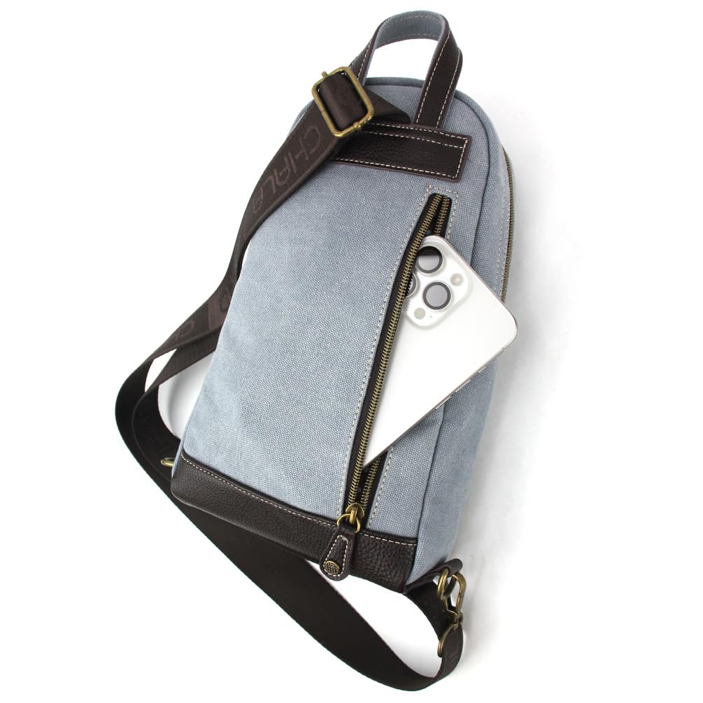 CHALA Canvas Sling Bag Women RFID Protected Canvas Crossbody Backpack with Adjustable Strap (Turtles - Indigo)