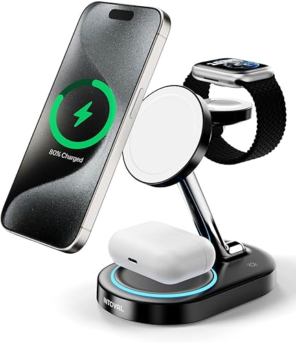 Estación de carga para cargador MagSafe, estación de carga inalámbrica para cargador MagSafe de iPhone, soporte magnético rápido Intoval 3 en 1 para