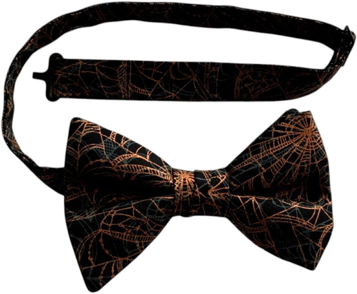 Mens Pre-tied Adjustable Bow Tie Autumn Leaves, Fall Pumpkins, and Halloween Spider Webs