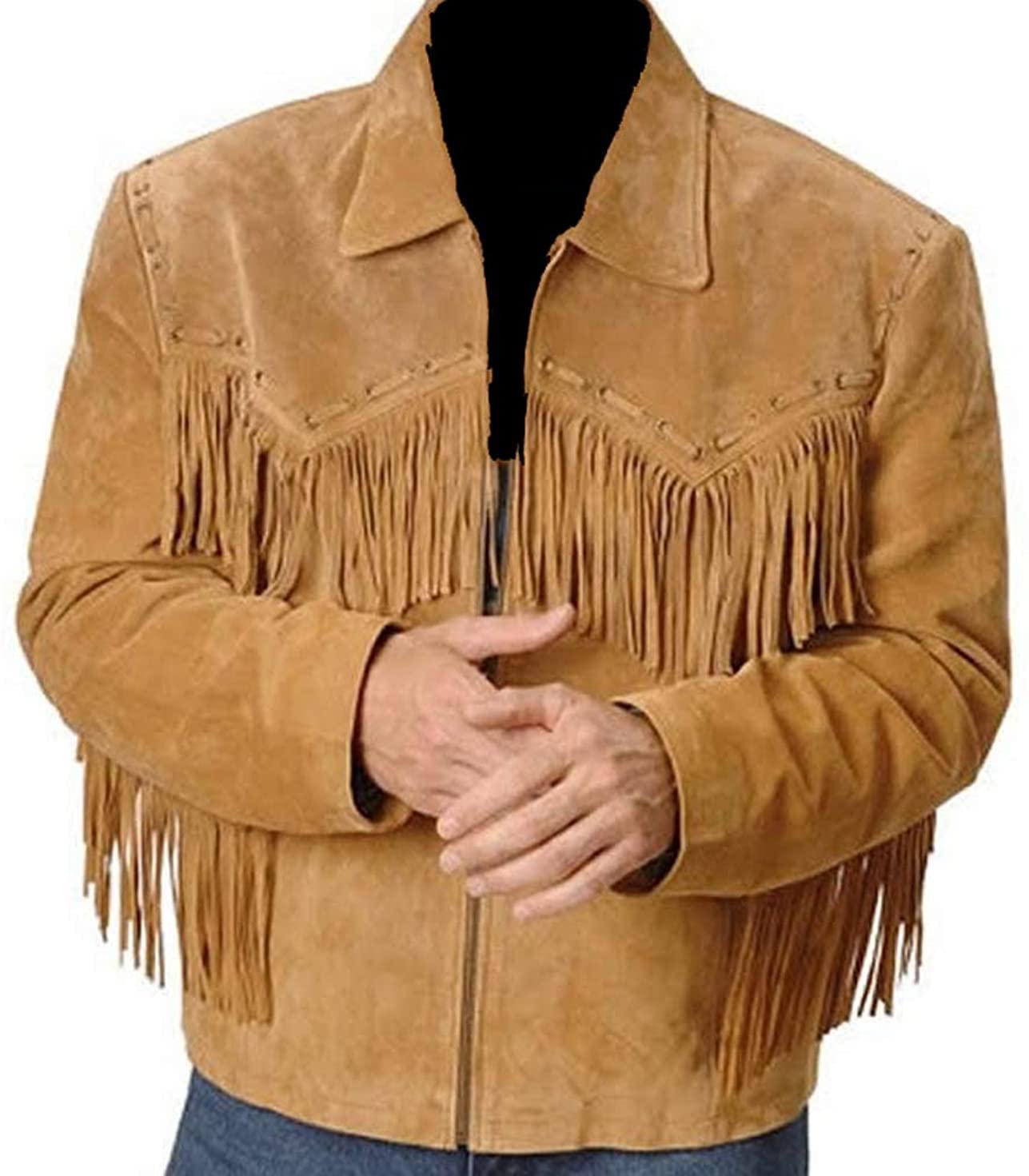 Hifacon Men's Brown - Fringe Jacket Traditional Suede Fringe Leather Jacket | Western Cowboy Fringe Coat Style