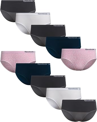 Reebok Girls Hipster Panties - 10 Pack Soft Performance Stretch Seamless Hipster Underwear for Girls with Elastic Waistband