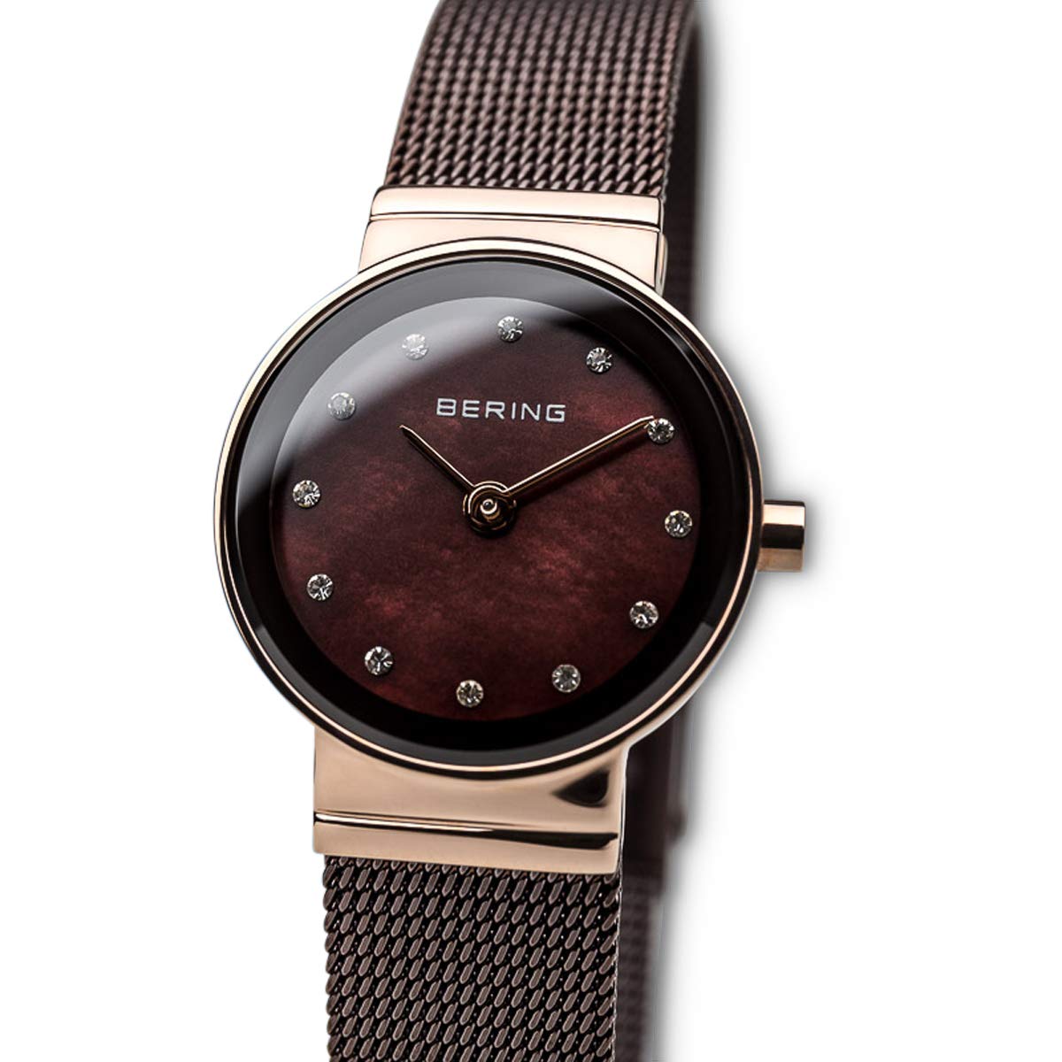 Bering Damen Quarz Uhr | Armbanduhr 22 mm Edelstahlgehäuse und Zifferblatt | Milanaisearmband | Saphierglas | 3 ATM | 10122